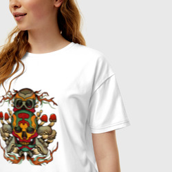 Женская футболка хлопок Oversize Skull and mushrooms - фото 2