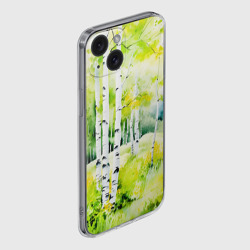 Чехол для iPhone 15 силиконовый с защитой камеры Акварельные берёзки - фото 2