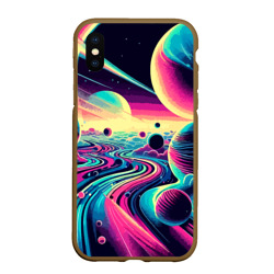 Чехол для iPhone XS Max матовый Неоновый космос - нейросеть