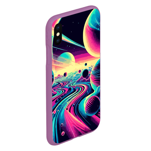 Чехол для iPhone XS Max матовый Неоновый космос - нейросеть, цвет фиолетовый - фото 3