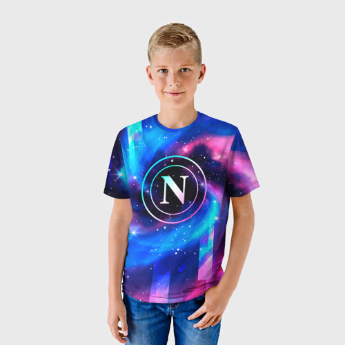 Детская футболка 3D с принтом Napoli неоновый космос, фото на моделе #1