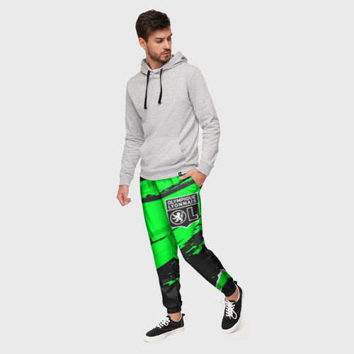 Мужские брюки 3D с принтом Lyon sport green, фото на моделе #1
