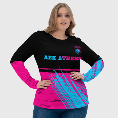 Женский лонгслив 3D с принтом AEK Athens - neon gradient посередине, фото #4