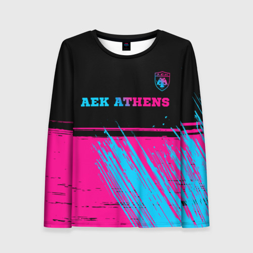 Женский лонгслив 3D с принтом AEK Athens - neon gradient посередине, вид спереди #2