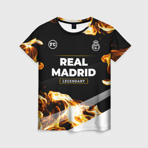 Женская футболка 3D с принтом Real Madrid legendary sport fire, вид спереди #2