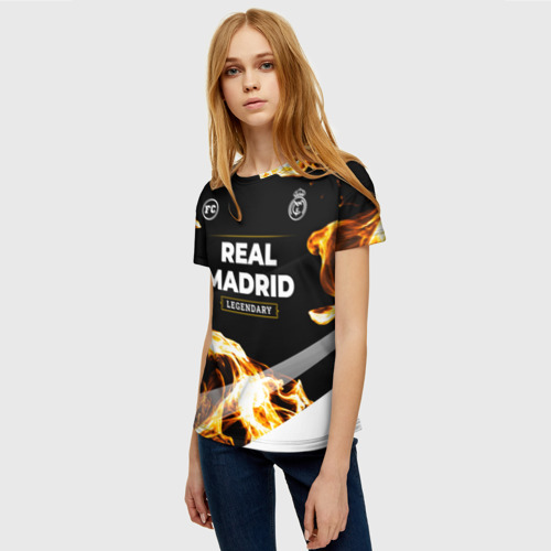 Женская футболка 3D с принтом Real Madrid legendary sport fire, фото на моделе #1
