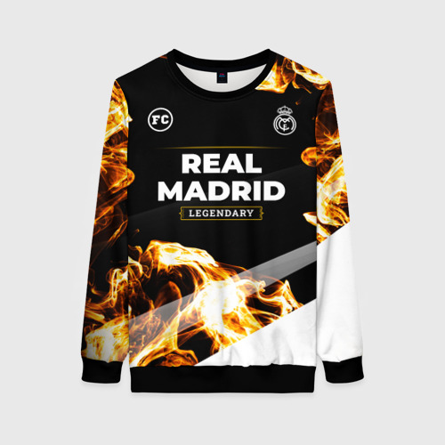 Женский свитшот 3D с принтом Real Madrid legendary sport fire, вид спереди #2