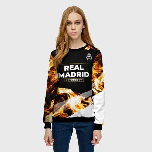Женский свитшот 3D с принтом Real Madrid legendary sport fire, фото на моделе #1