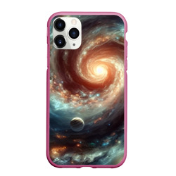 Чехол для iPhone 11 Pro Max матовый Далёкая неоновая галактика - нейросеть
