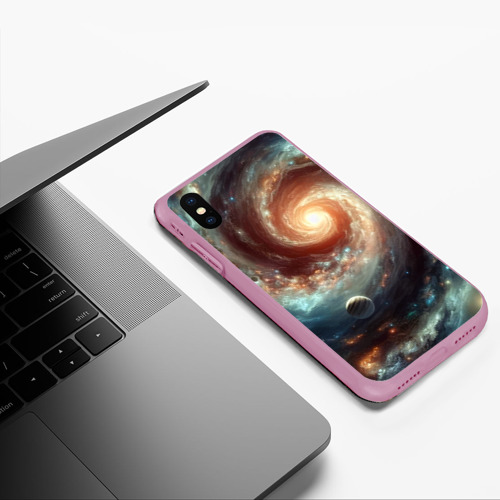 Чехол для iPhone XS Max матовый Далёкая неоновая галактика - нейросеть, цвет розовый - фото 5