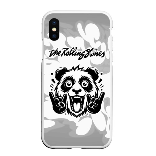 Чехол для iPhone XS Max матовый Rolling Stones рок панда на светлом фоне