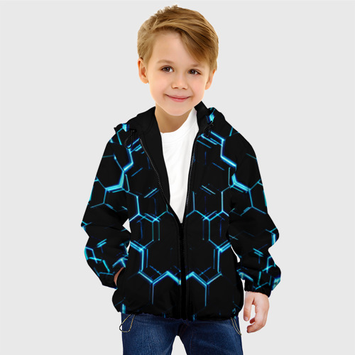 Детская куртка 3D Киберпанк неон синий , цвет черный - фото 3