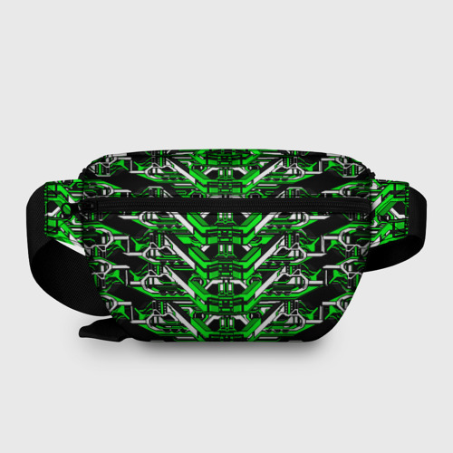 Поясная сумка 3D с принтом Зелёно-белая техно броня, вид сзади #1
