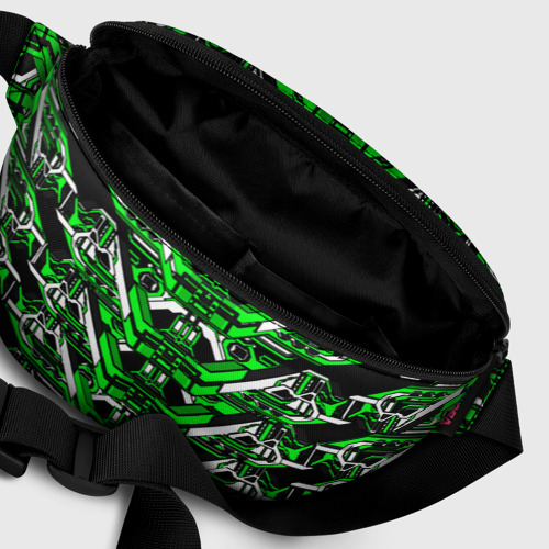 Поясная сумка 3D с принтом Зелёно-белая техно броня, фото #6