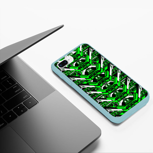 Чехол для iPhone 7Plus/8 Plus матовый с принтом Зелёно-белая техно броня, фото #5
