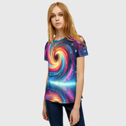 Женская футболка 3D Неоновая космическая абстракция - нейросеть - фото 2