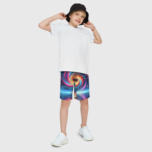 Детские спортивные шорты 3D Неоновая космическая абстракция - нейросеть, цвет 3D печать - фото 3