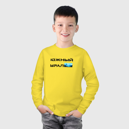Детский лонгслив хлопок с принтом Южный Урал и горы, фото на моделе #1