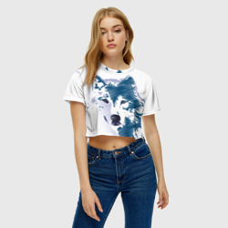 Женская футболка Crop-top 3D Волк темно-синий - фото 2