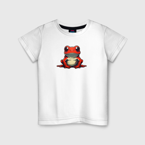 Детская футболка из хлопка с принтом Милая красная лягушка, вид спереди №1