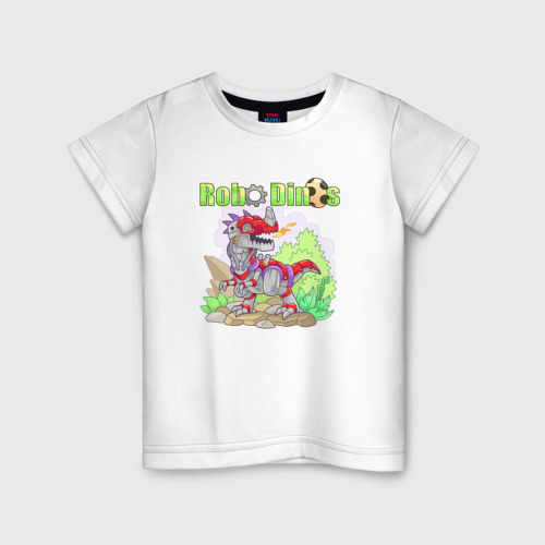 Детская футболка из хлопка с принтом Дино робот, вид спереди №1