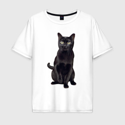Мужская футболка хлопок Oversize Черная кошка бомбейская