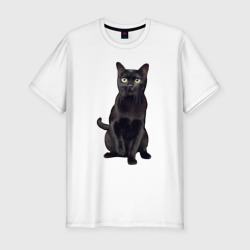 Мужская футболка хлопок Slim Черная кошка бомбейская