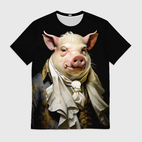 Мужская футболка 3D с принтом Свинячий аристократ, вид спереди #2