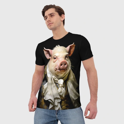 Мужская футболка 3D с принтом Свинячий аристократ, фото на моделе #1