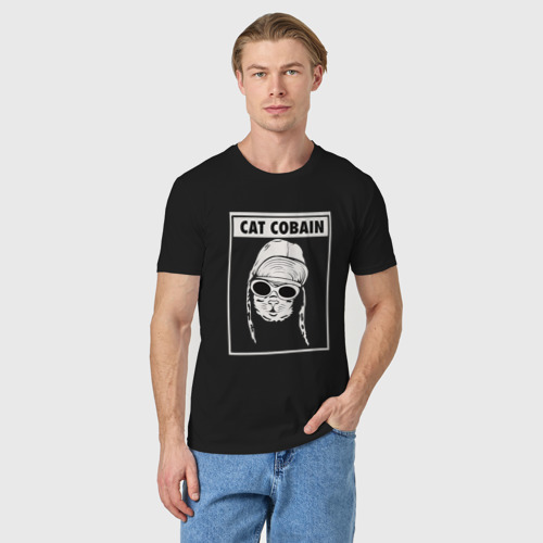 Мужская футболка хлопок с принтом Кот кобейн, фото на моделе #1