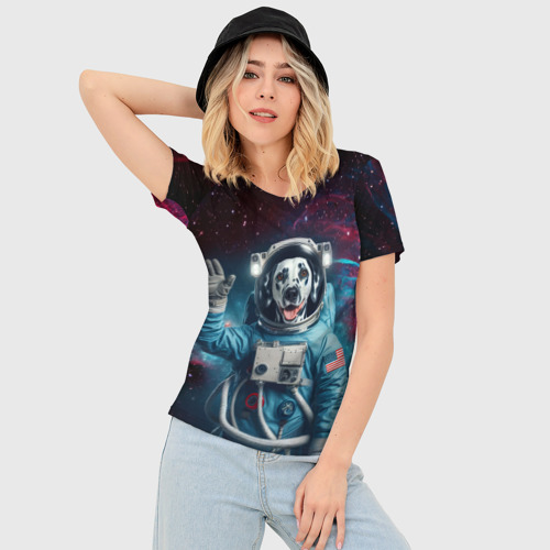 Женская футболка 3D Slim Далматинец бравый космонавт - нейросеть, цвет 3D печать - фото 3