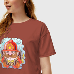 Женская футболка хлопок Oversize Храбрый пожарный с усами - фото 2