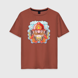 Женская футболка хлопок Oversize Храбрый пожарный с усами