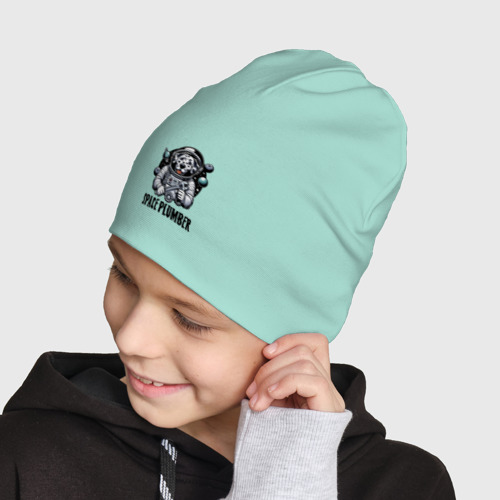 Детская шапка демисезонная Далматинец космический сантехник, цвет мятный - фото 4
