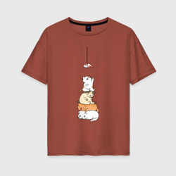 Женская футболка хлопок Oversize Котята и рыба