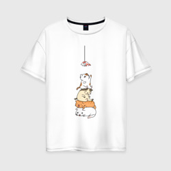 Котята и рыба – Женская футболка хлопок Oversize с принтом купить со скидкой в -16%