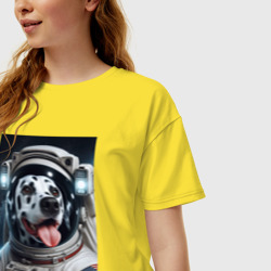 Женская футболка хлопок Oversize Космонавт далматинец в скафандре - нейросеть - фото 2