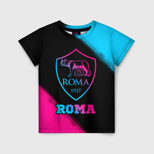 Детская футболка с принтом Roma - neon gradient, вид спереди №1