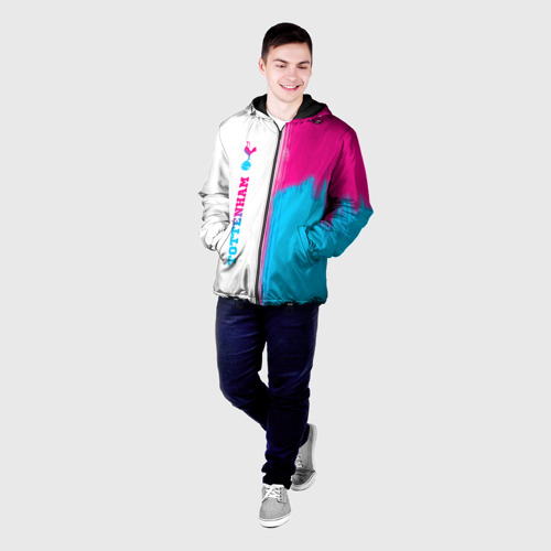 Мужская куртка 3D с принтом Tottenham neon gradient style по-вертикали, фото на моделе #1