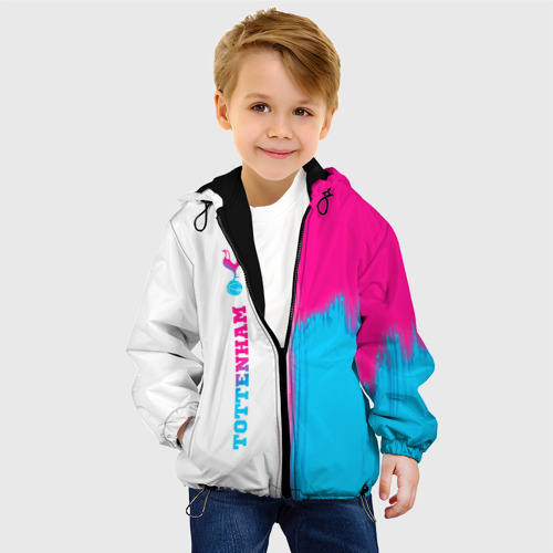 Детская куртка 3D с принтом Tottenham neon gradient style по-вертикали, фото на моделе #1