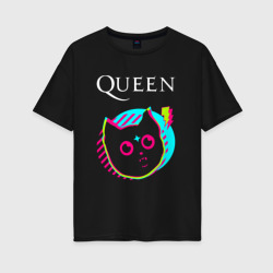 Женская футболка хлопок Oversize Queen rock star cat