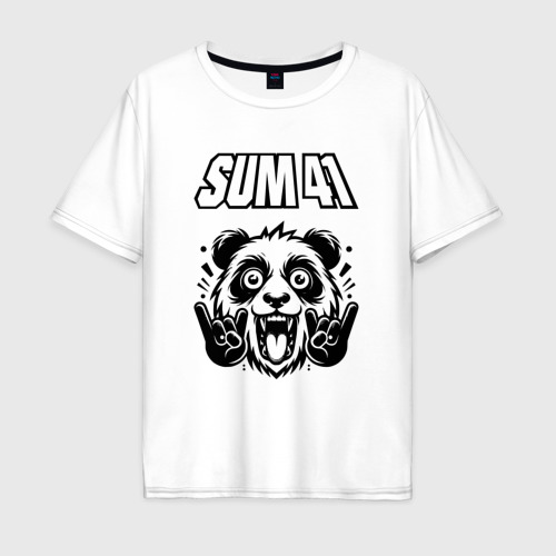 Мужская футболка хлопок Oversize Sum41 - rock panda, цвет белый