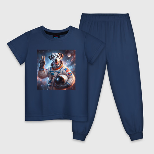 Детская пижама хлопок Портрет далматинца космонавта - нейросеть, цвет темно-синий
