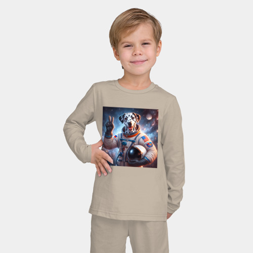Детская пижама с лонгсливом хлопок с принтом Портрет далматинца космонавта - нейросеть, фото на моделе #1