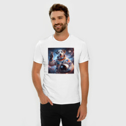 Мужская футболка хлопок Slim Портрет далматинца космонавта - нейросеть - фото 2