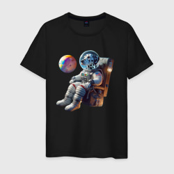 Мужская футболка хлопок Dalmatian cosmonaut in a leather armchair
