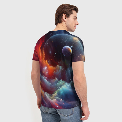 Мужская футболка 3D Космонавт далматинец в неоновой галактике, цвет 3D печать - фото 4
