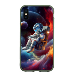 Чехол для iPhone XS Max матовый Космонавт далматинец в неоновой галактике