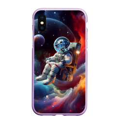 Чехол для iPhone XS Max матовый Космонавт далматинец в неоновой галактике