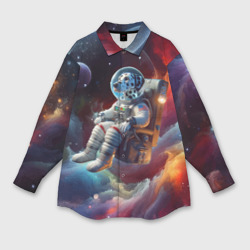Мужская рубашка oversize 3D Космонавт далматинец в неоновой галактике